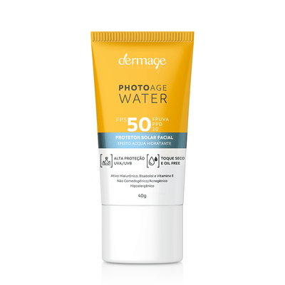 Protetor Solar Facial Dermage Photoage Water FPS 50 Sem Cor