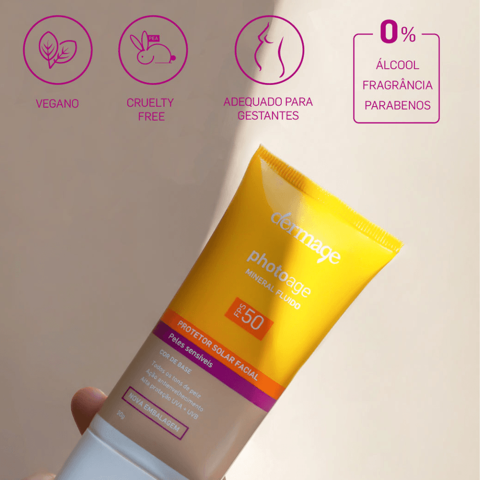 Protetor Solar Mineral Fluido FPS 50 Dermage Proteção e Cor