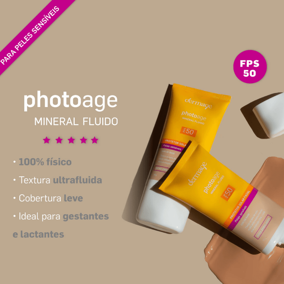 Protetor Solar Mineral Fluido FPS 50 Dermage Proteção e Cor
