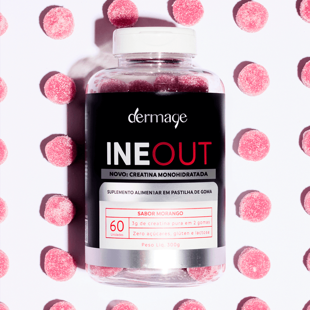 Kit Ineout Creatina Monohidratada Dermage Gomas Sabor Morango Performance Máxima