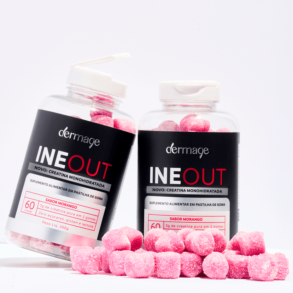 Ineout Creatina Monohidratada Dermage Gomas Mastigáveis Suplemento Sabor Morango 300g