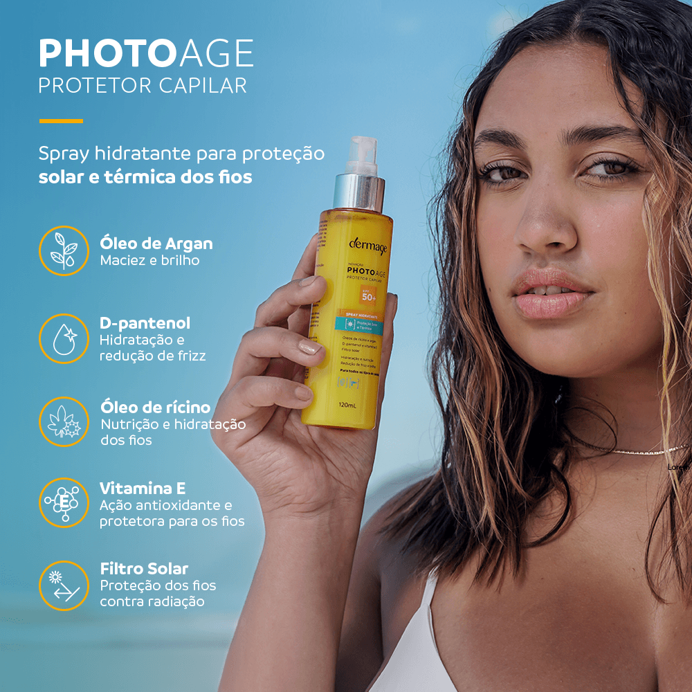 Protetor Capilar Dermage Photoage KPF 50+ Spray Proteção UV 120ml