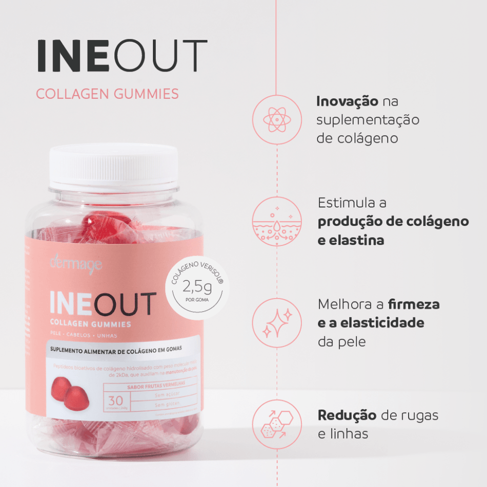 Ineout Collagen Gummies com Verisol - Suplemento para Pele e Unhas