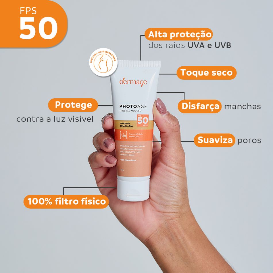 Protetor Solar Facial Photoage Mineral Mousse FPS 50 Toque Aveludado