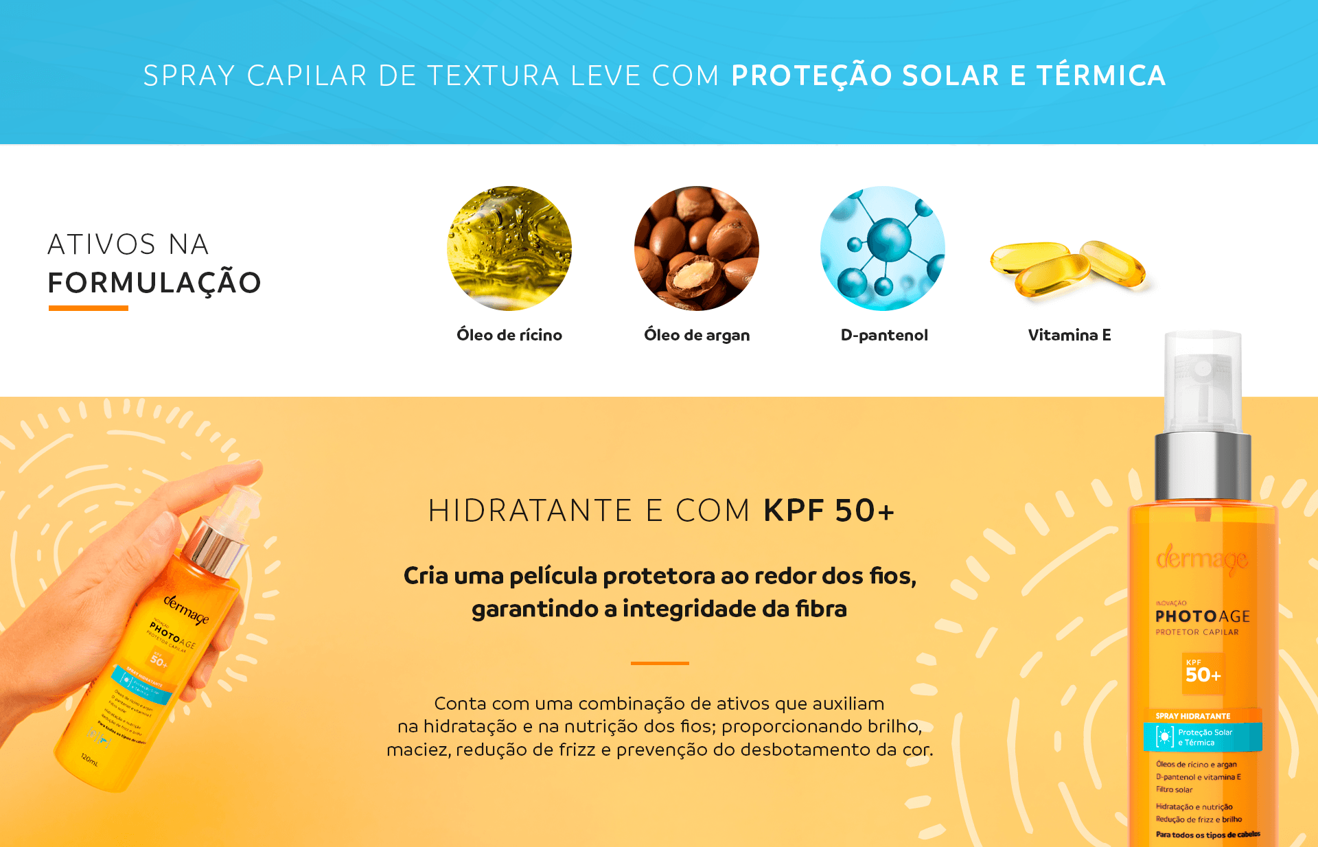 Protetor Capilar Dermage Photoage KPF 50+ Spray 30ml Proteção Térmica
