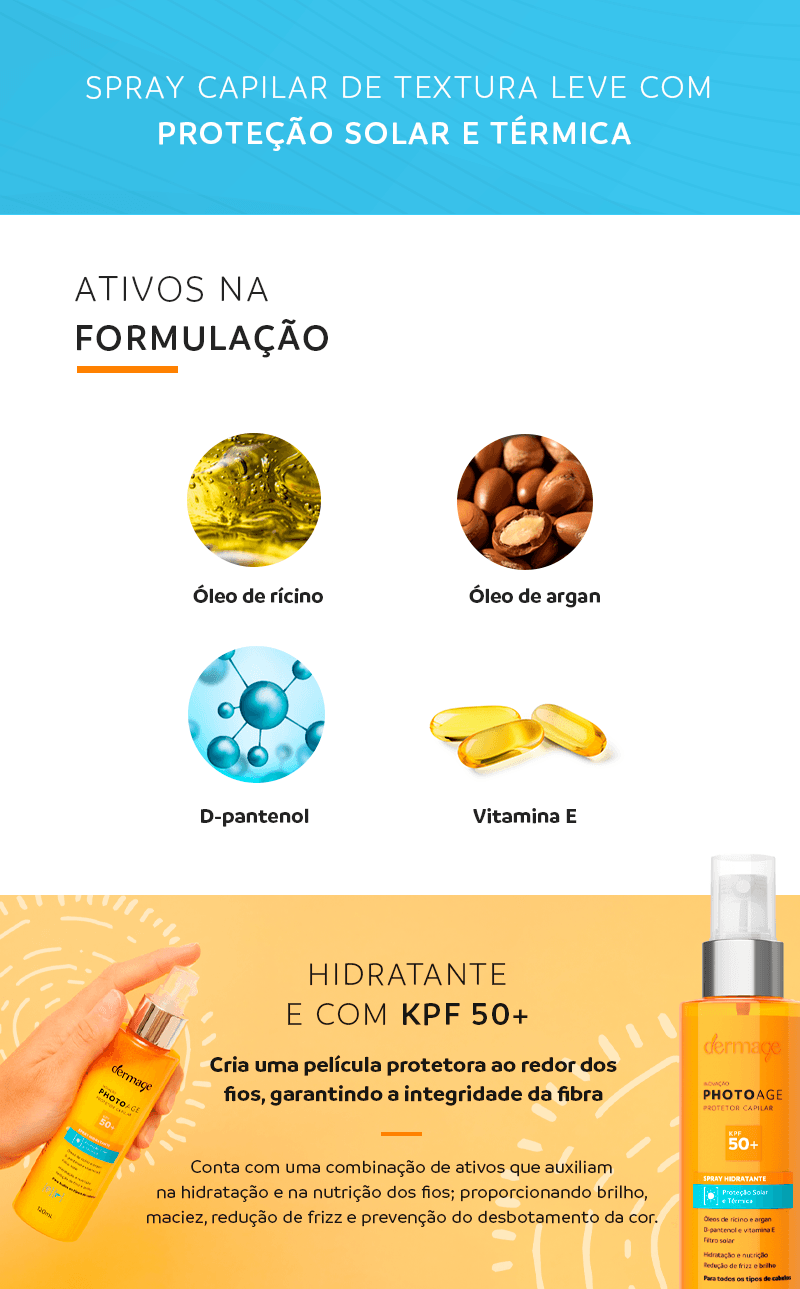 Protetor Capilar Dermage Photoage KPF 50+ Spray 30ml Proteção Térmica