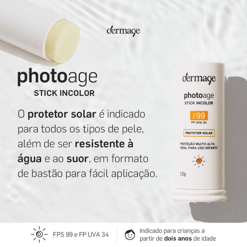 Protetor Solar Photoage Stick Incolor FPS 99 Invisível Dermage
