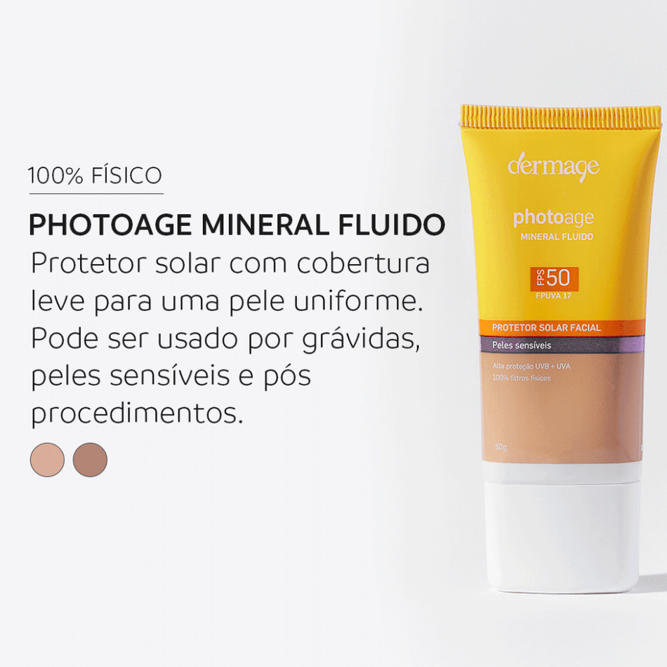 Protetor Solar Mineral Fluido FPS 50 Dermage Proteção e Cor