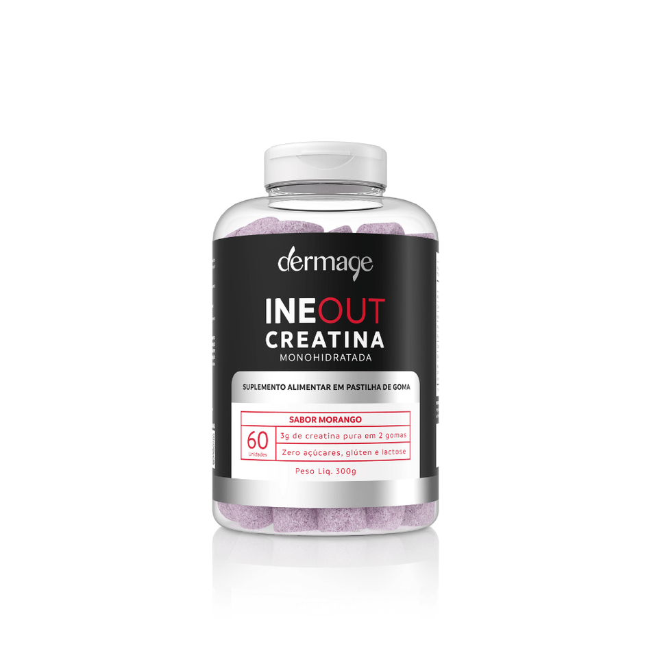Ineout Creatina Monohidratada Dermage Gomas Mastigáveis Suplemento Sabor Morango 300g