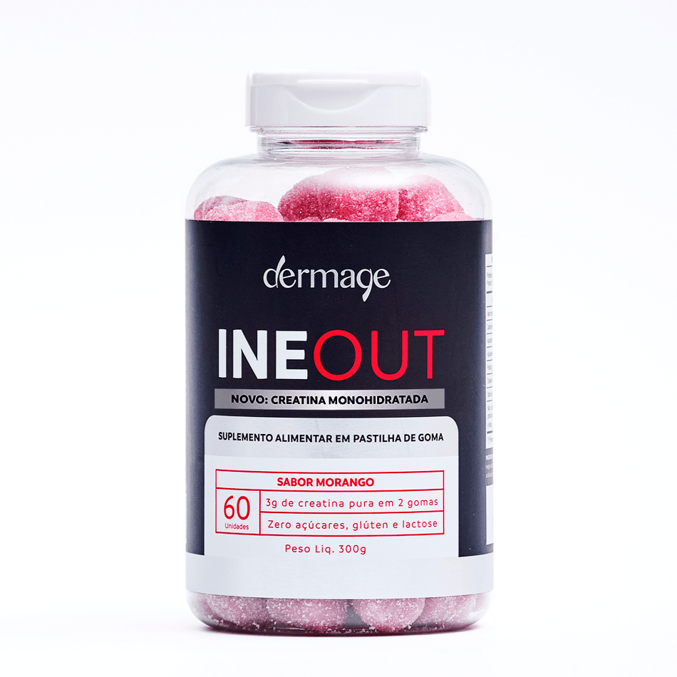Ineout Creatina Monohidratada Dermage Gomas Mastigáveis Suplemento Sabor Morango 300g