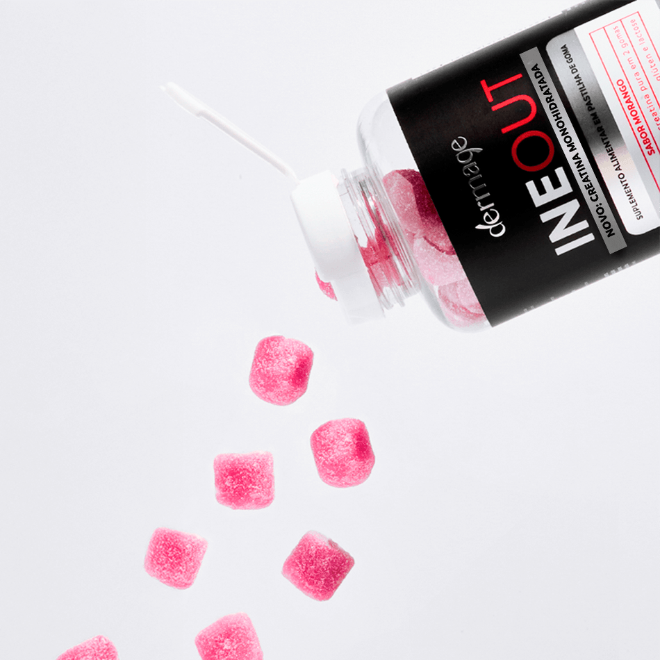 Ineout Creatina Monohidratada Dermage Gomas Mastigáveis Suplemento Sabor Morango 300g