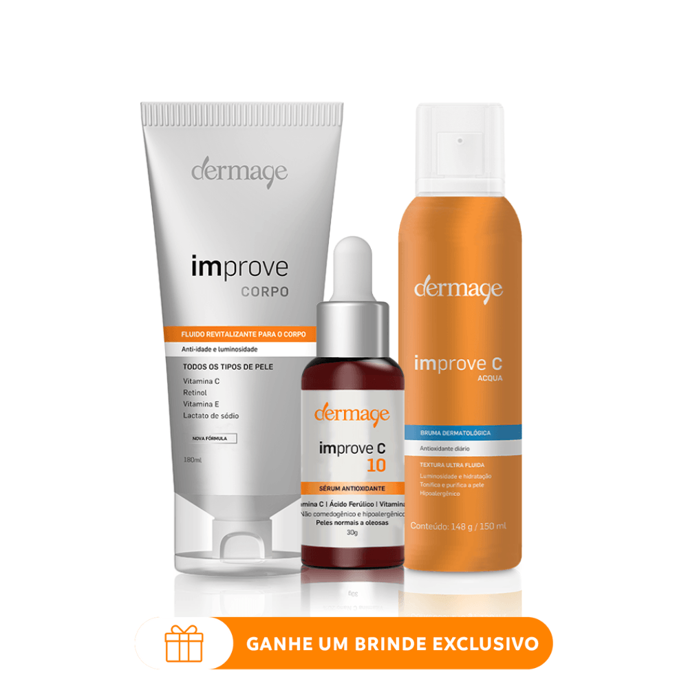 Kit Antiox Dermage Sérum Vitamina C Hidratante Bruma Facial Completo